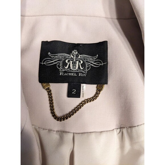 RACHEL ROY Womens Ivory Black Blazer Jacket Size 2 One Button Mid Length N27 - Picture 4 of 8